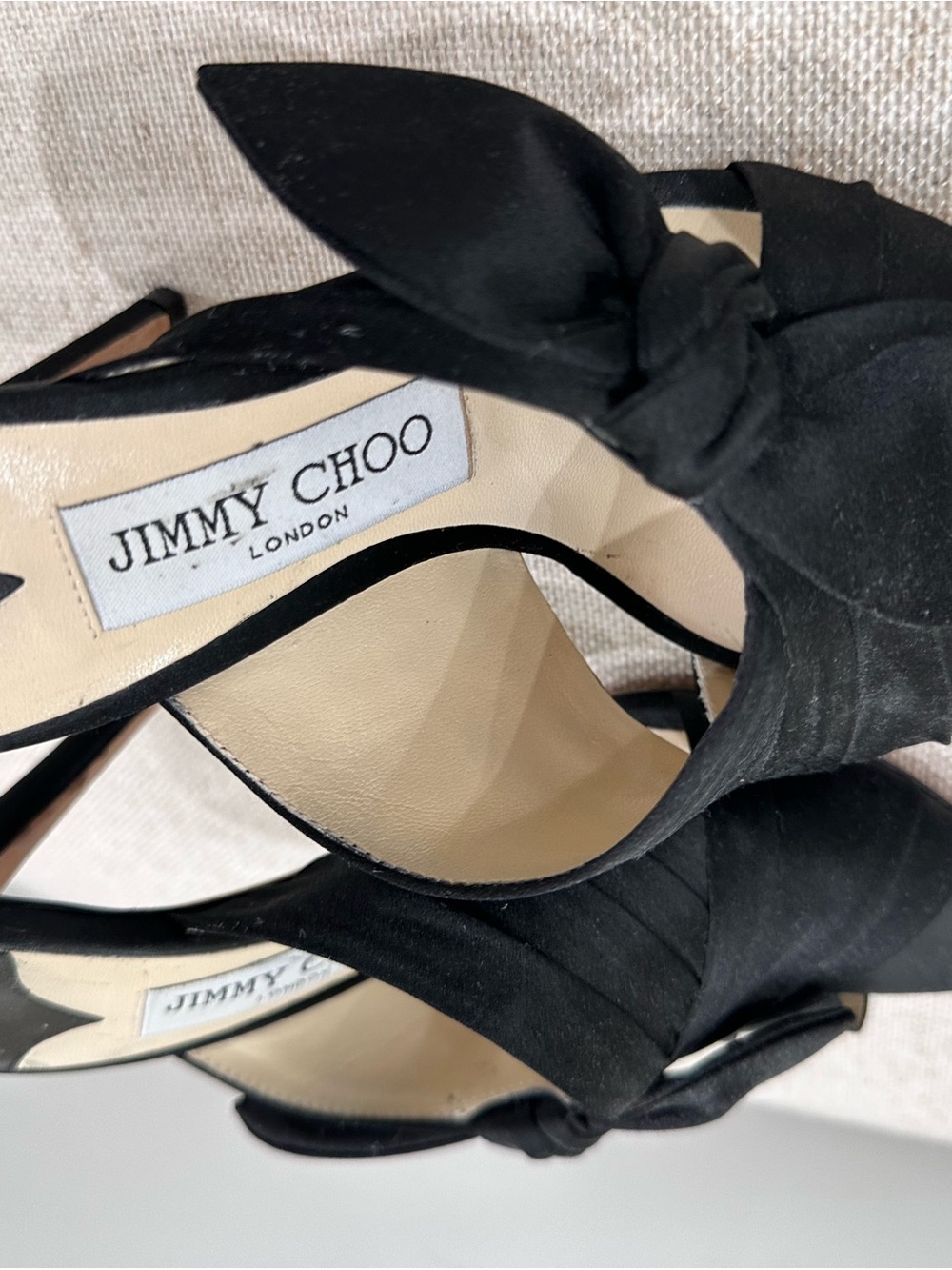 Jimmy Choo Black Satin Bow Pointed-Toe Heels